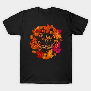 Happy thanksgiving wreathAutumn thanksgiving acorn, pumpkin, maple leaf decorations for  Fall Autumn leaves sticker pack pattern T-Shirt